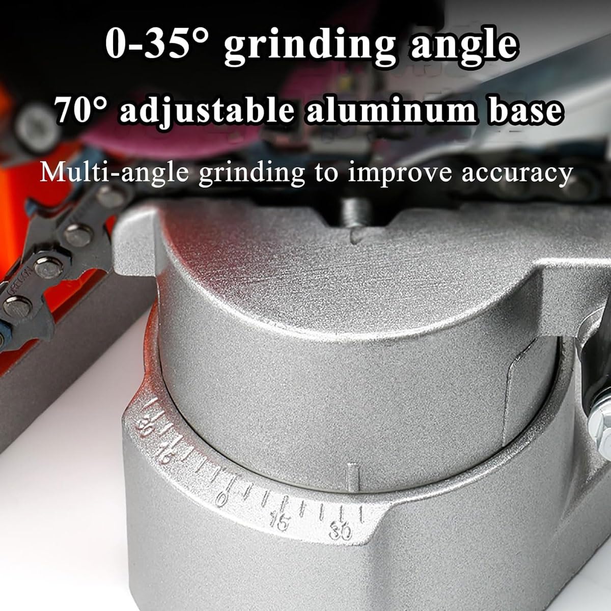 Affilatrice elettrica for motoseghe, smerigliatrice da banco compatta da 250 W, smerigliatrice a catena da 8400 giri/min con angolo regolabile da 0 a 35° e 5 mole, for tutti i tipi di motoseghe