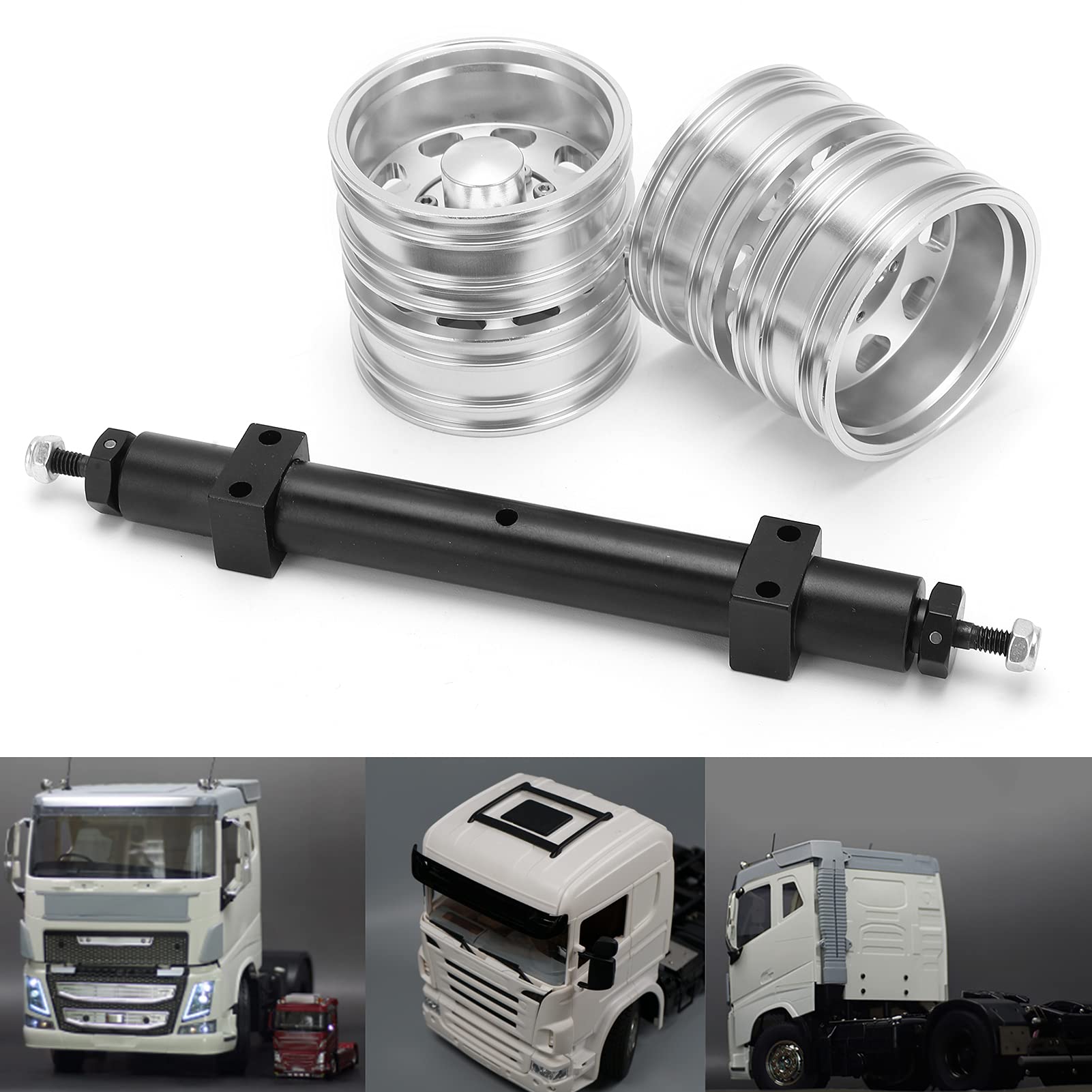 Zestaw piasty koła ze stopu aluminium w kolorze srebrnym, tylna oś, akcesoria zamienne RC do ciągnika 1/14