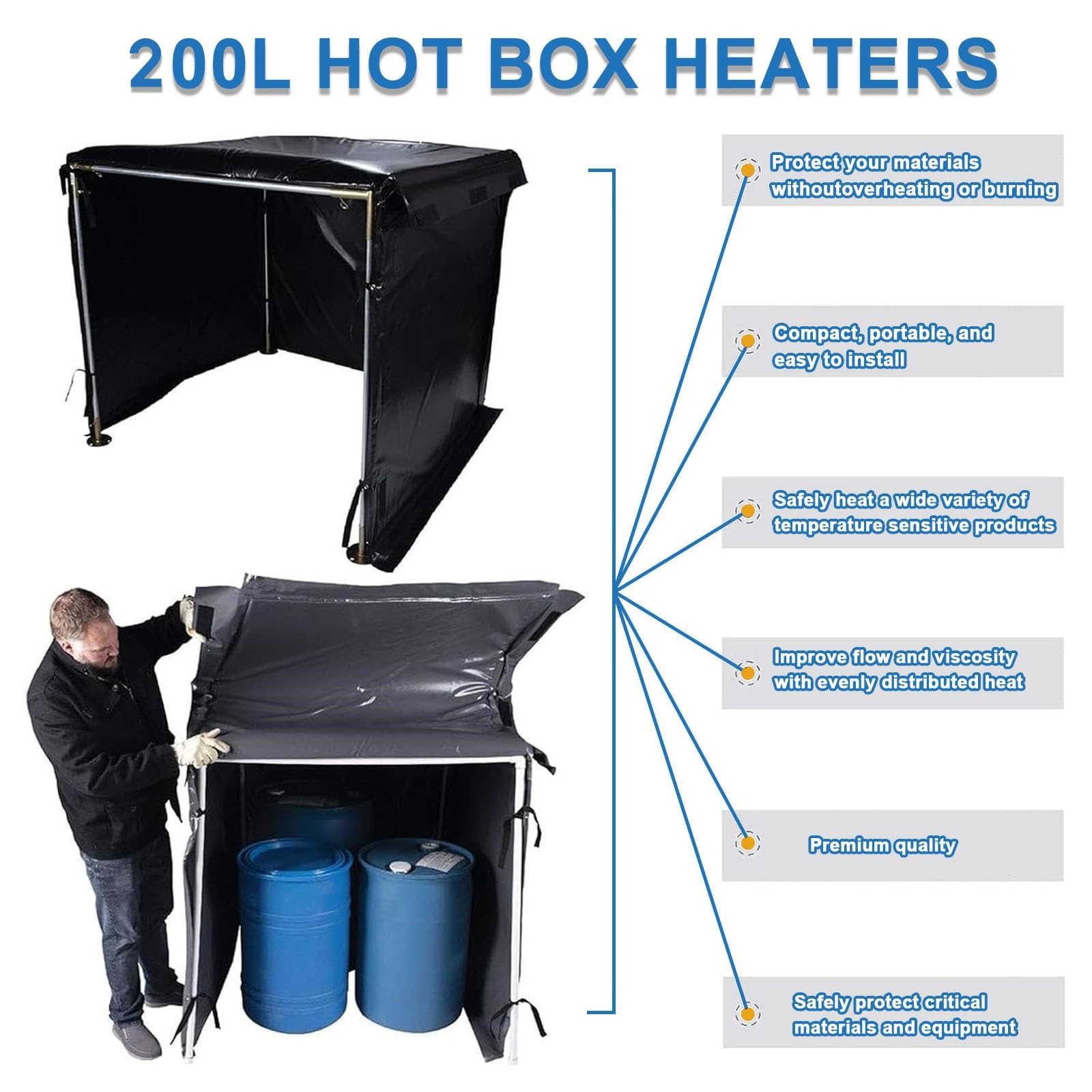 Podgrzewacz kanistra olejowego 200L/55 Galonów IBC Koc grzewczy z termostatem 0–120 ° C, Wodoodporny pas grzewczy do przemysłowych lepkich cieczy (Black)