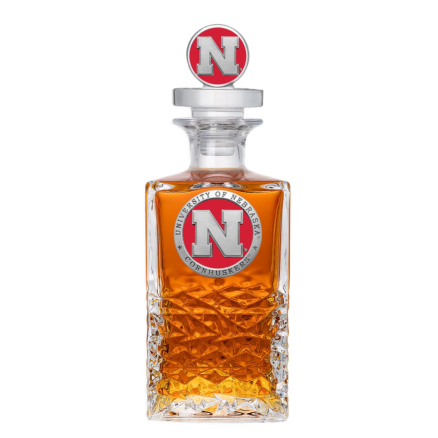 Nebraska Heritage Decanter with 3D Stopper | 25 OZ Liquor Pourer | Expertly Crafted Pewter Glass