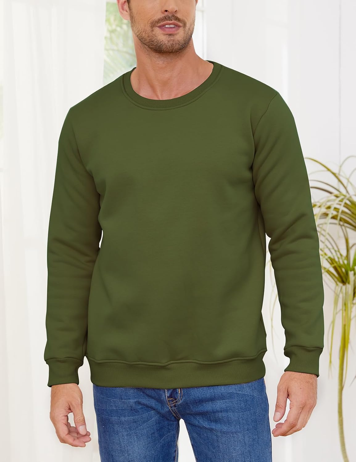 Gihuo Mens Fleece Crewneck Sweatshirts Sherpa Lined Pullover Winter Warm Shirt - Image 2