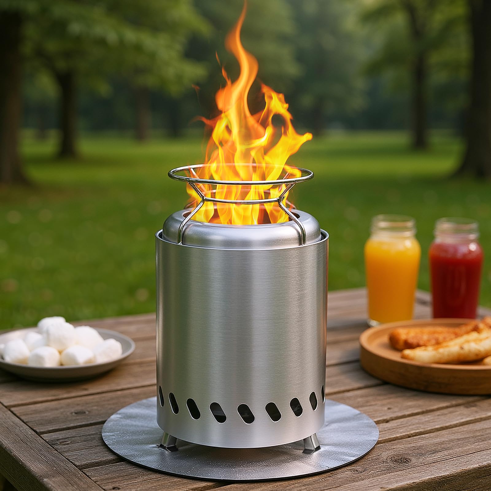 Smokeless 14cm Tabletop Fire Pit, Stainless Steel Smokeless Portable Stove for Camping Outdoor & Patio Wood or Pellet Fueled with Carrying Bag & two Mini Sticks (5.5Inches) - 1