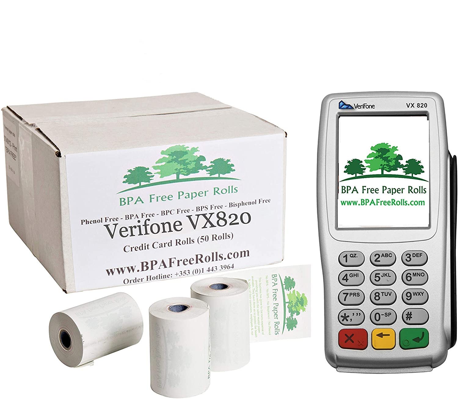 Verifone VX820 Duet cartes bancaires Sans BPa, Lot de 50 rouleaux de Papier sans BPa, BPC ni BPS