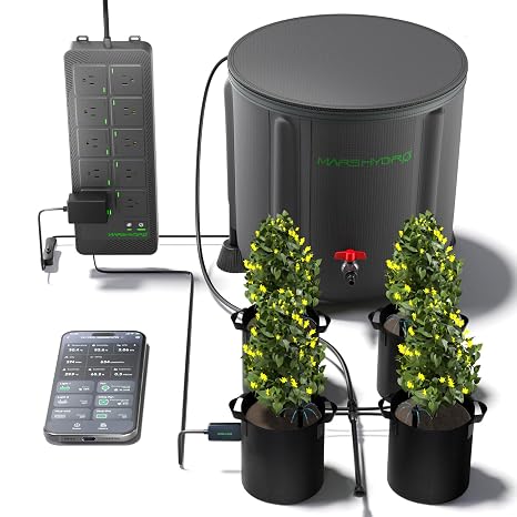 MARS HYDRO Auto Drip Irrigation Kits with 13 Gallon Foldable Bucket and iHub-Pro, 10AC Power Strip Kit, 10-Outlet All-in-One Smart Grow Room Hub