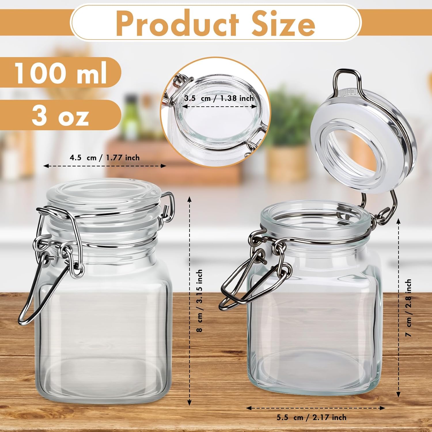 48 Pack Small Airtight Containers Bulk 3 oz Glass Jars with Lids Mini Jam Jars Small Spice Jar with Hinge Glass Lid for Home Kitchen, Spices, Jams, Decorations(Clear)