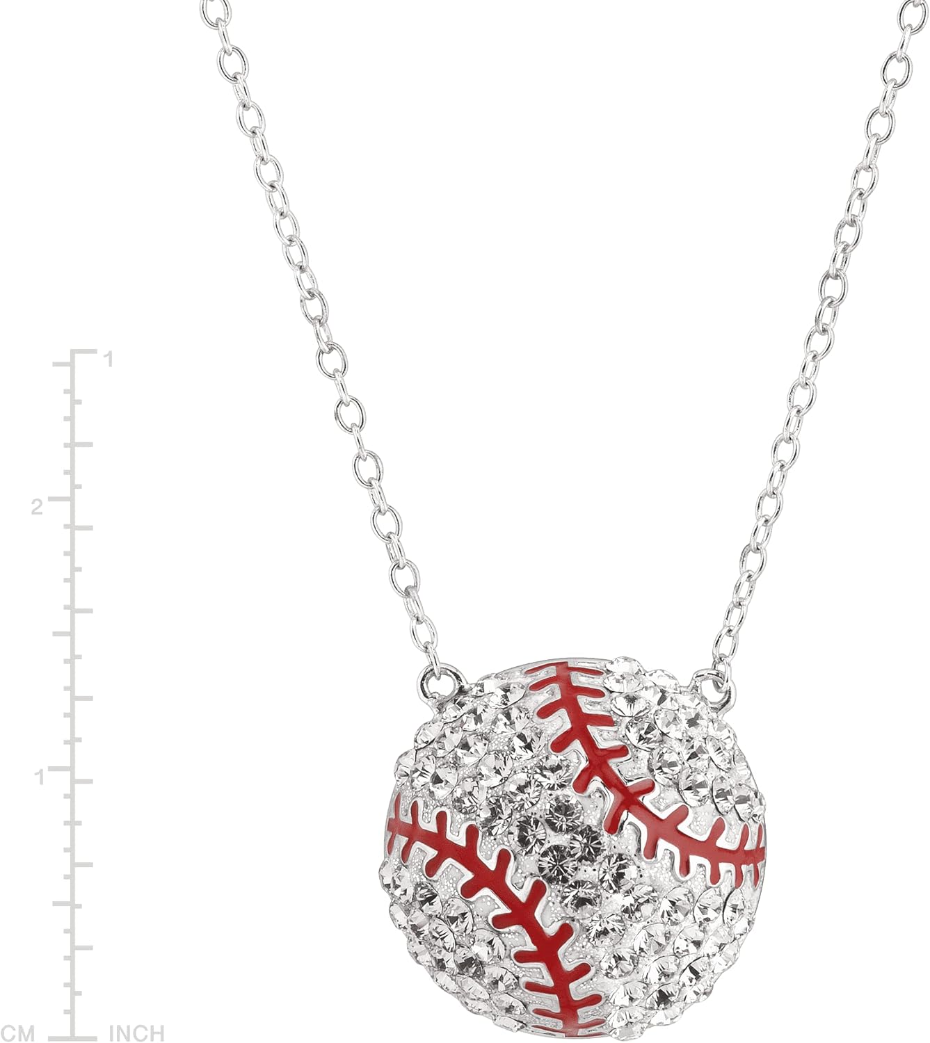 Baseball Necklace with Crystals in Sterling Silver, 16" + 2" Extender
