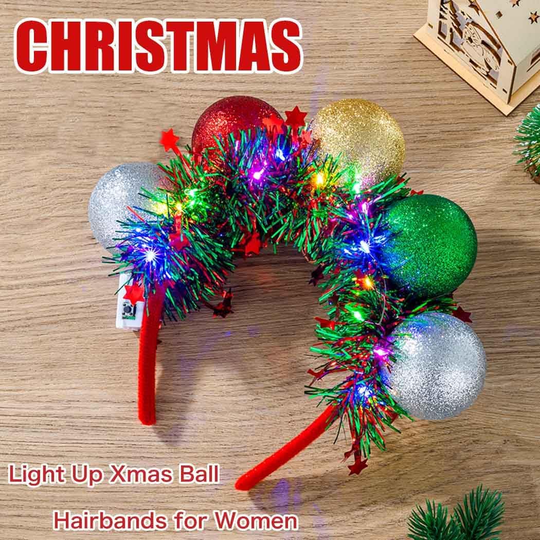 Light Up Christmas Headband Colorful Ball Tinsel Hairbands Glowing Xmas Headpieces Holiday Party Hair Accessories for Women - Image 5