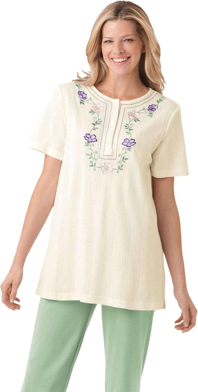 Woman Within Plus Size 7-Day Embroidered Pointelle Tunic