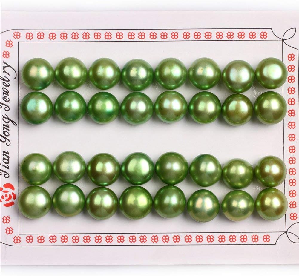 11mm - 1/2 11mm 16 Pairs AAA Grade Half Drilled Freshwater Cultured Pearls Beads for Earrings Stud Jewelry Making (Green)