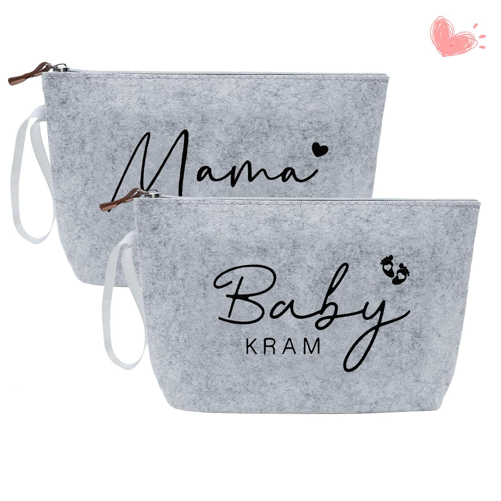 2pcs Geschenke Für Werdende Mutter,Baby Geschenk Mädchen,Kosmetiktasche aus Filz mit Reißverschluss,Geschen zur Geburt Baby Kram,Mama Kram,Geschenke für Schwangere,Babyparty Geschenke(Hellgrau)
