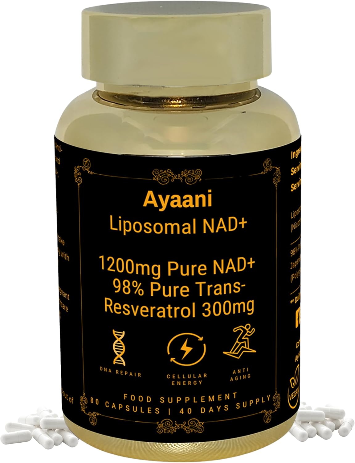 Liposomal NAD+ & Trans-Resveratrol Complex 1500 mg — Vegan Capsules for Energy, Healthy Ageing & Fatigue Reduction — High-Absorption Cellular Support, 80 Capsules, UK Supplements
