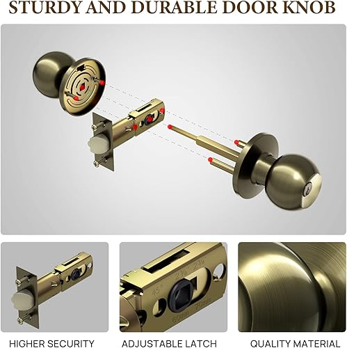 Miniatura 5 de VICMEON Paquete de 2 perillas para puerta de paso sin llave, cerradura interior reversible de diseño resistente, pomos de puerta de paso interiores
