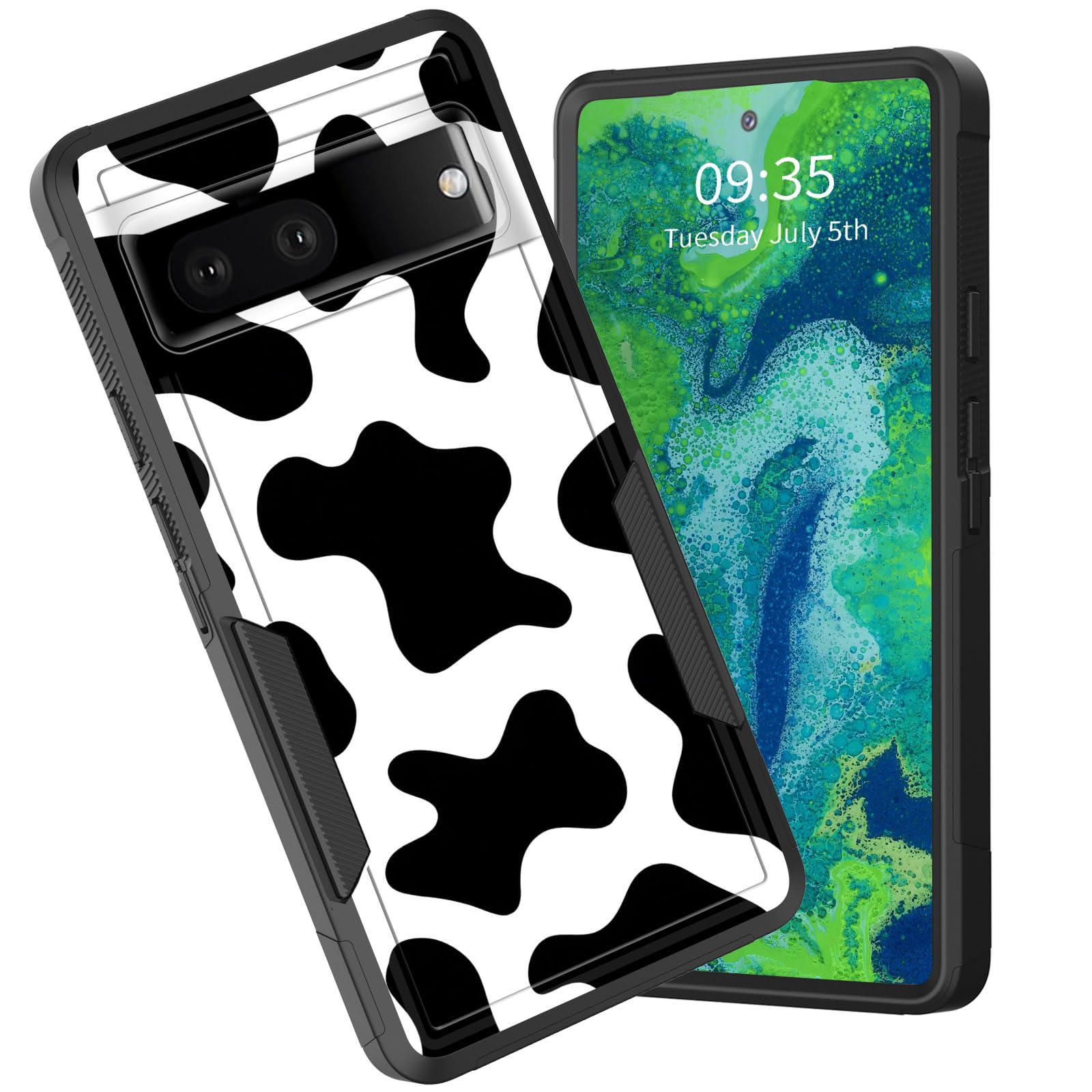 Coque pour Pixel 7 double couche hybride résistante antichoc silicone imprimé vache - 8