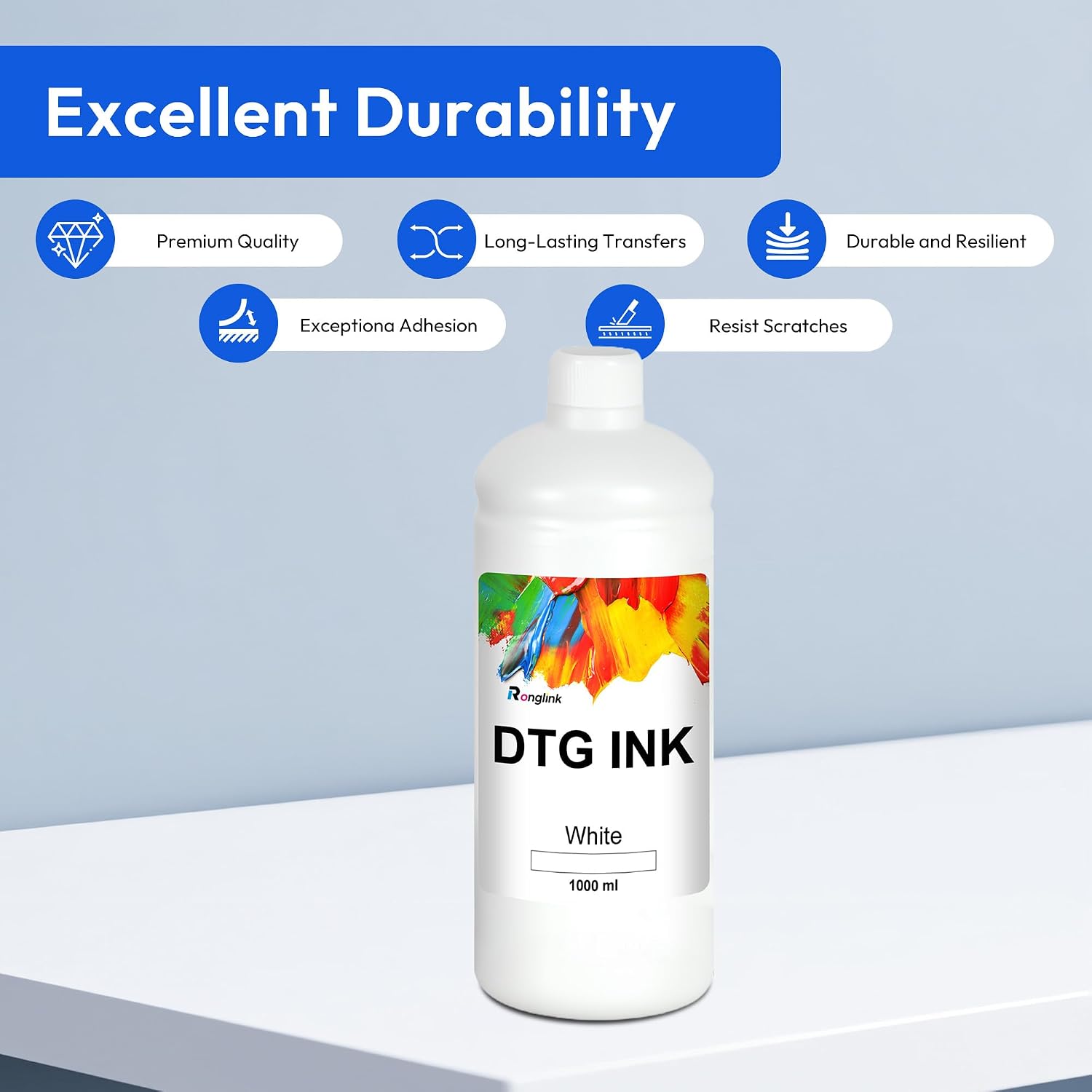 Premium DTG White Ink 1000ML Direct to Garment Printing Ink Digital Textile and More Printing Refill Replacement for SureColor F2000 F2100 XP600 I3200 TX800 DX5 DX6 DX7 DTG Printer Ink 1-Pack