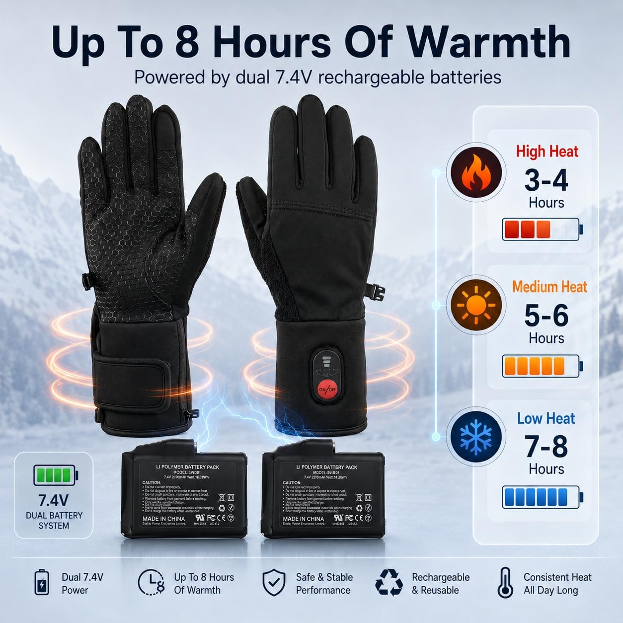 Sun Will Raynaud Guanti riscaldati per uomo e donna, batteria ricaricabile, guanti riscaldati sottili, termici invernali per ciclismo, guida, caccia, lavoro, corsa, campeggio, scaldamani per artrite