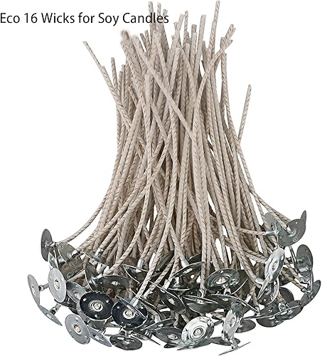 Miniatura 2 de 100 mechas ECO de 16 mechas para velas de soja, mechas ecológicas preabbed de 6 pulgadas para hacer velas, CD 22 mecha gruesa de vela con base