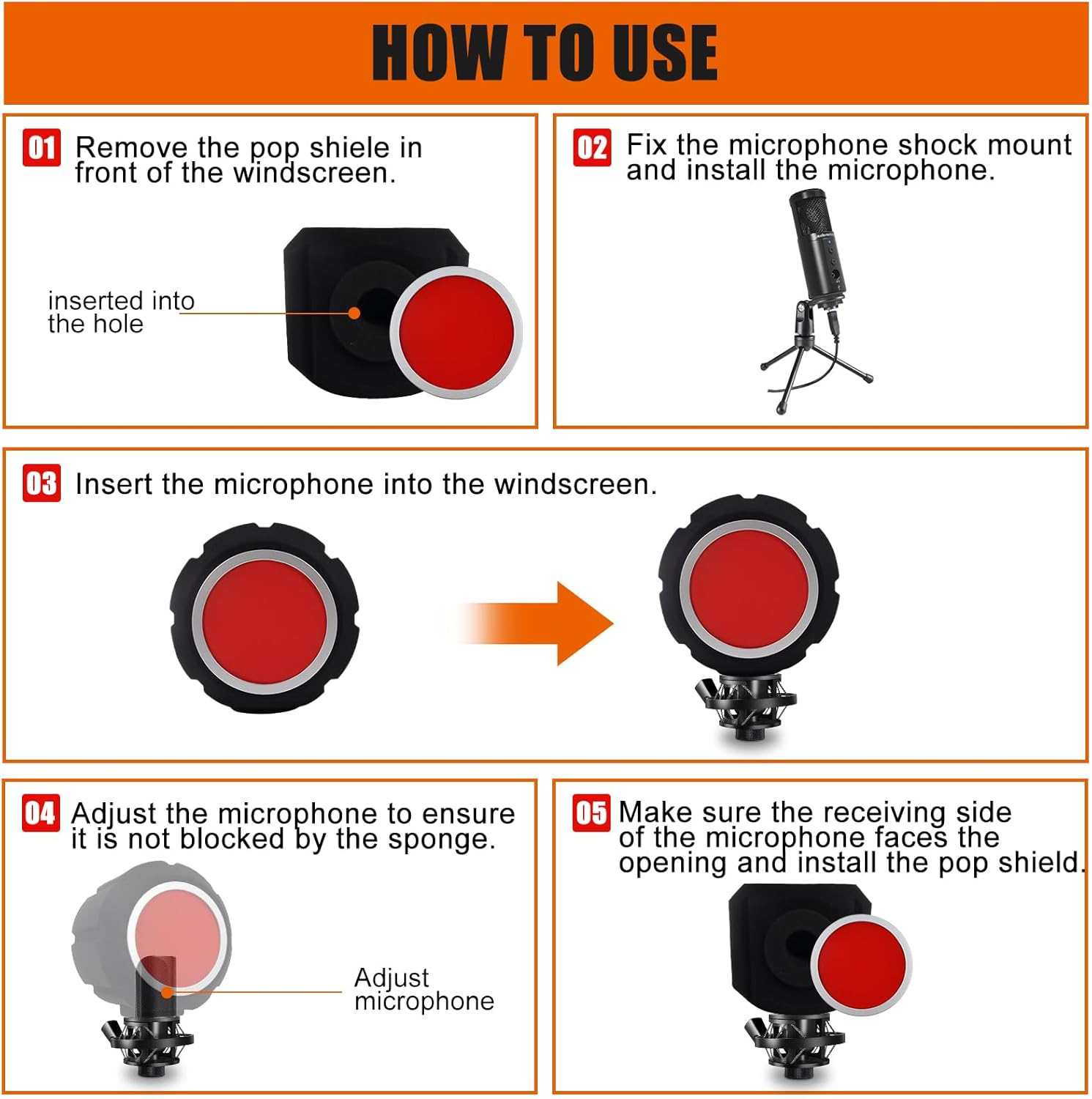 Mic Isolation Shield & Dual Pop Filter, Portable Foam Acoustic Noise Reduction Wind Shield with Adjustable Phone Holder for Streaming, Podcast & Vocal Recording, Compatible with Most Mics