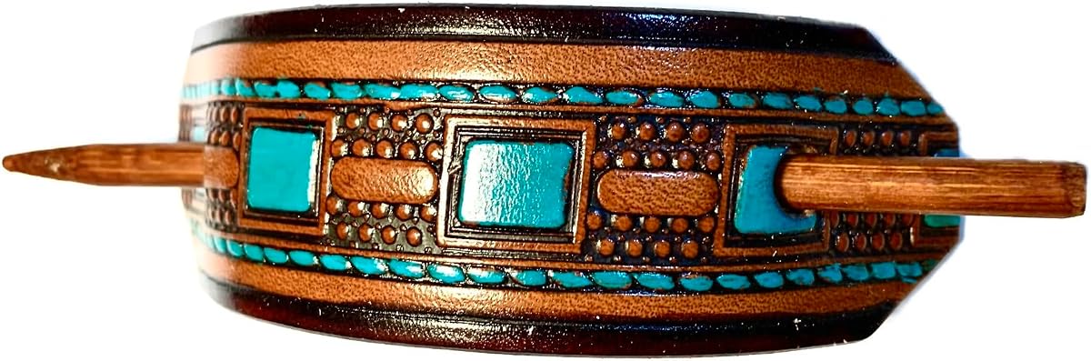 MADE IN AMERICA. 100% GENIUNE LEATHER HAIR BARRETTE W STICK UNIQUE SHAPED PONYTAIL HOLDER CHOICE OF 8 GREAT ACCENT COLORS… #3105