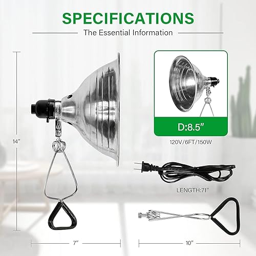 Vista 3 de Simple Deluxe Lámpara de abrazadera de 150 W con reflector de aluminio de 8.5 pulgadas (no incluye bombilla), cable de 6 pies, 1 paquete, color negro