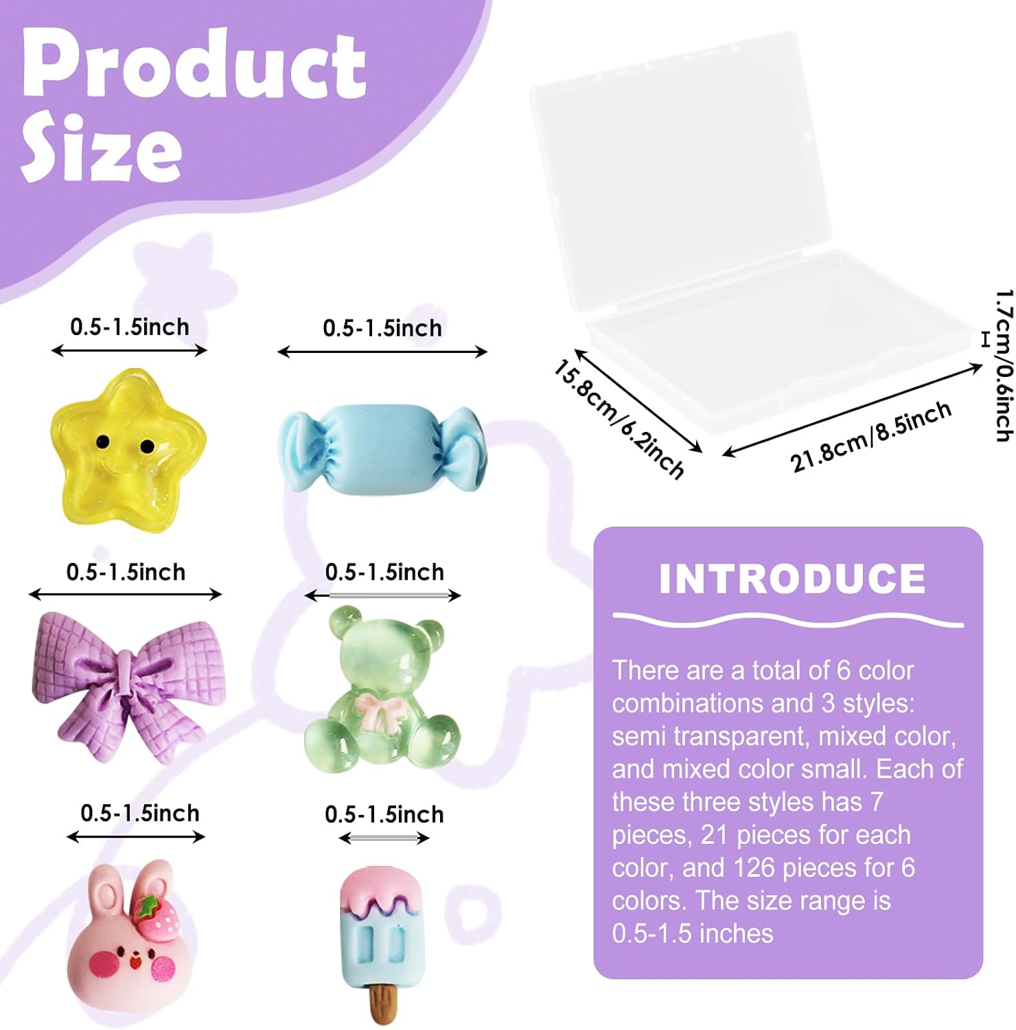 125PCS Slime Resin Charms 6 Colors Assorted Cute Charm Heart Bow Candy Charms Flatback Slime Charm Aesthetic Nail Beads for DIY Crafts Phone Cases image 2