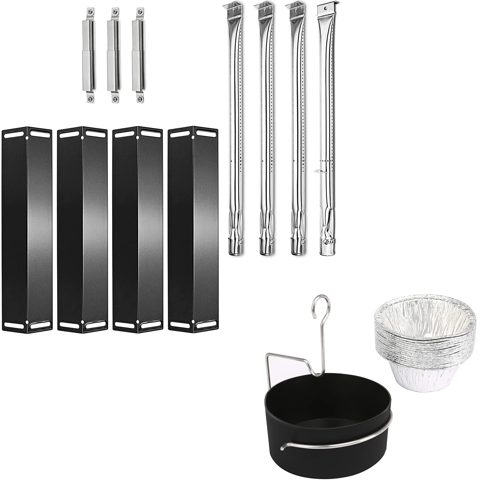 Photo 1 of Uniflasy Replacement Parts Kit Grease Cup and Clips for Charbroil 4 Burner 463211512, 463211513, 463211514 Gas Grill, Stainless Steel Grill Burner Tube, Porcelain Steel Heat Plate