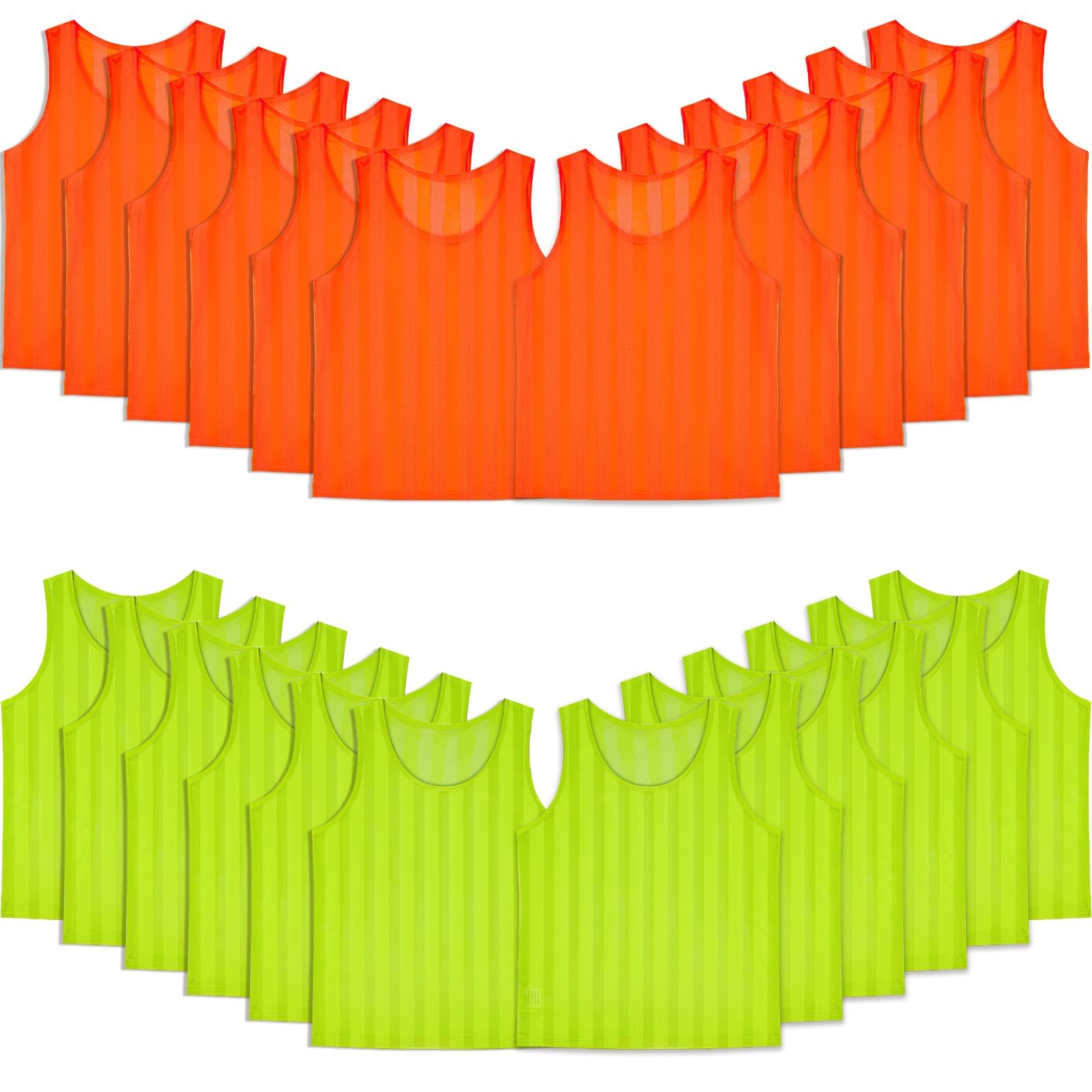 Football Bibs for Adult Youth, 24 Pack Sports Training Mesh Bibs, Practice Vest Pennies for Soccer Basketball Football Volleyball - (Orange and green)
