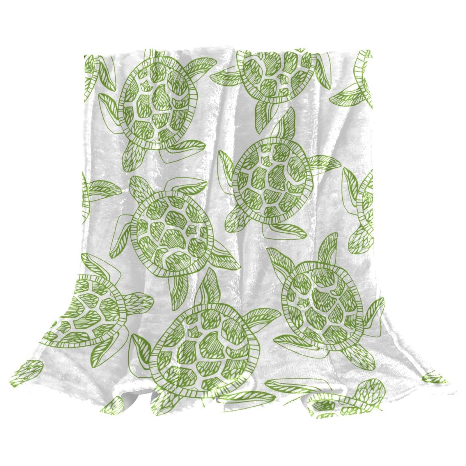 Couverture polaire plaid chaud imprimé tortue verte pour dessus de lit et jeté de divan