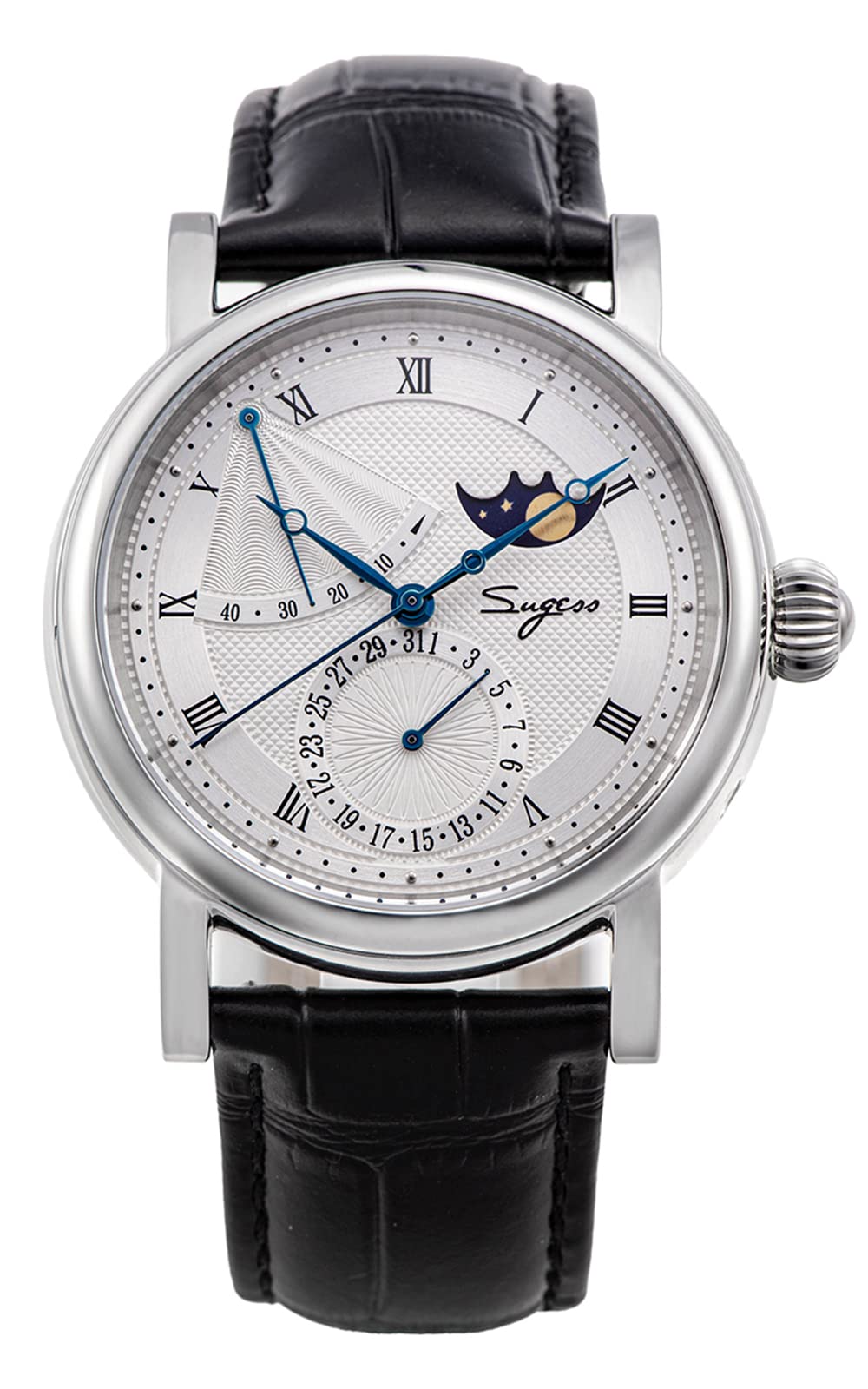 SUGESS Seagull ST2153 - Display automatico in zaffiro con fasi lunari Hi Beat 1963 BNIB, bianco, Cinturino