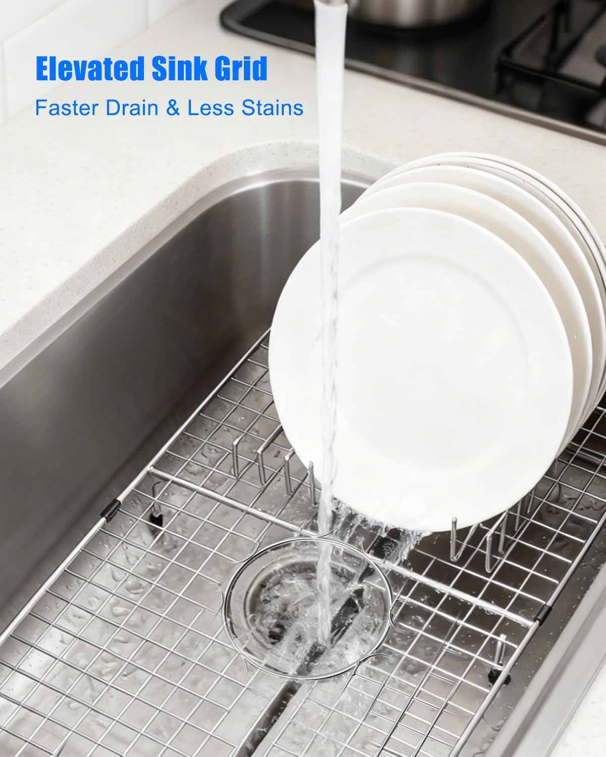 Sink Bottom Grid 25-1/4" X 12-1/2", Rear Drain with Corner Radius 1-1/2", Stainless Steel Sink Protector