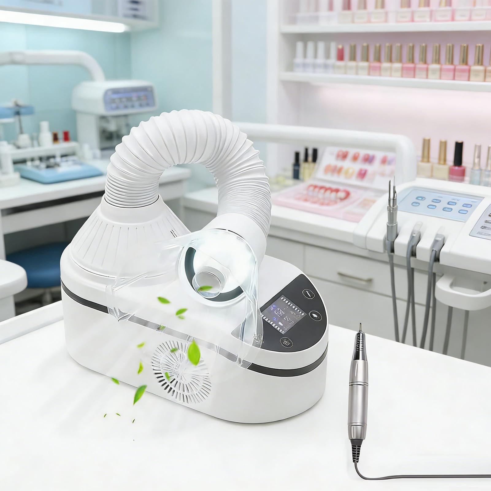 Máquina colectora de polvo con lámpara LED, fuerte succión de 230 W para laboratorio dental y salón de uñas, manguera de vacío giratoria de 360°, incluye bolígrafo de pulido