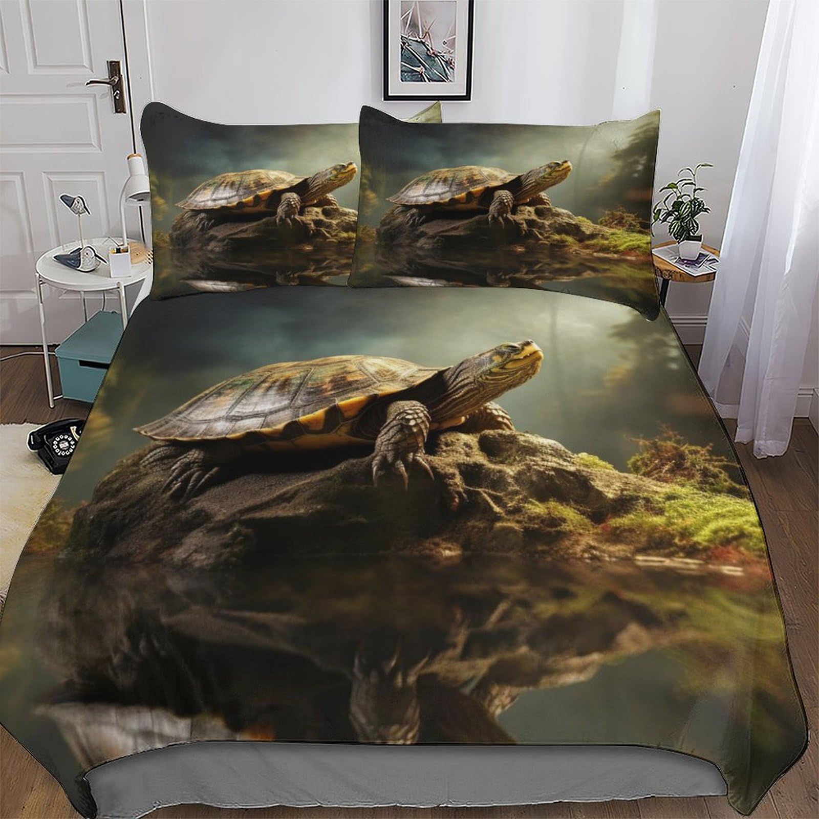 Housse de couette tortue 3 pièces parure de lit microfibre 200x200 pour adultes