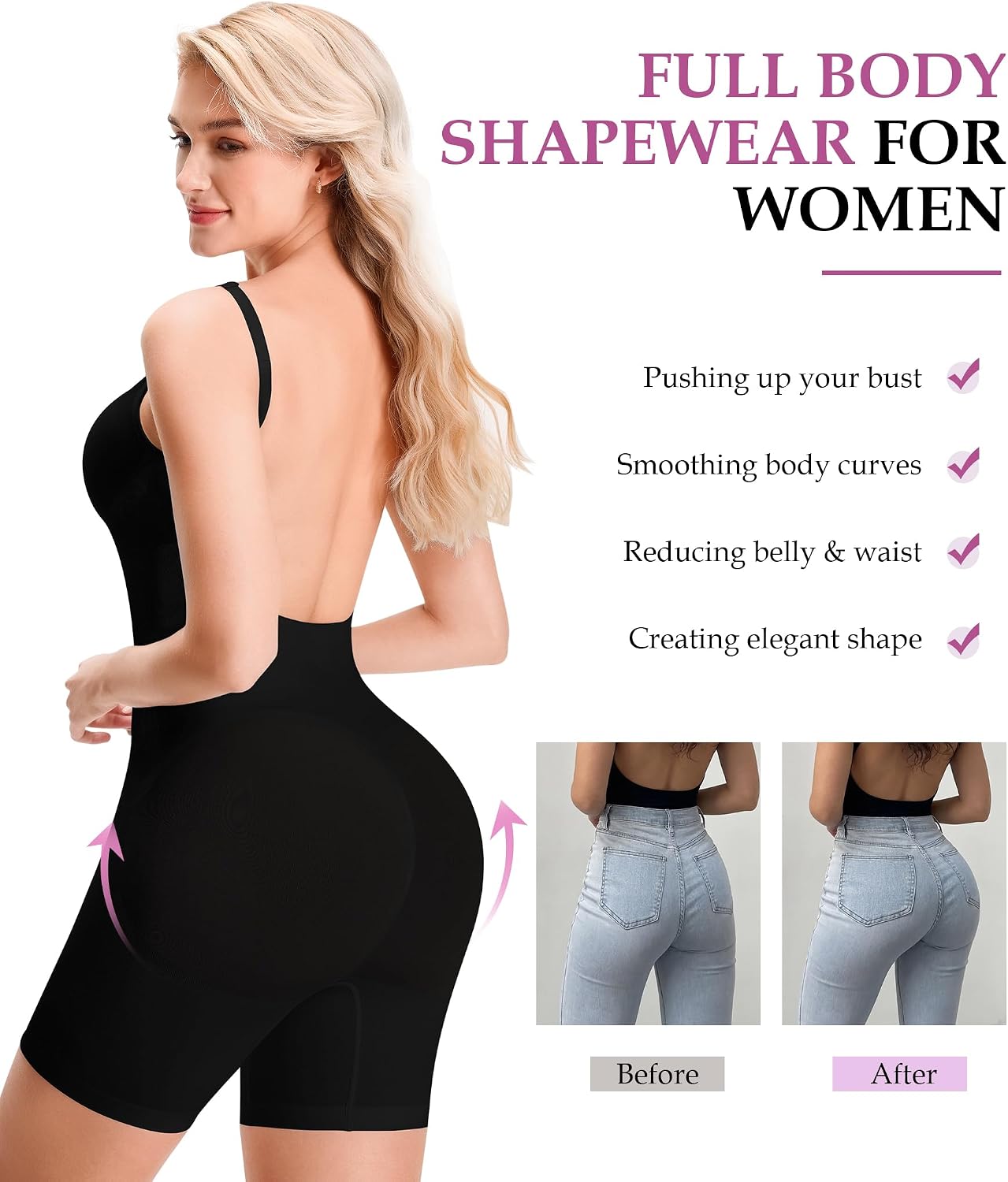 YERKOAD Backless Shapewear Bodysuits For Women Tummy Control Seamless Full Body Suits Jumpsuits Tank Tops