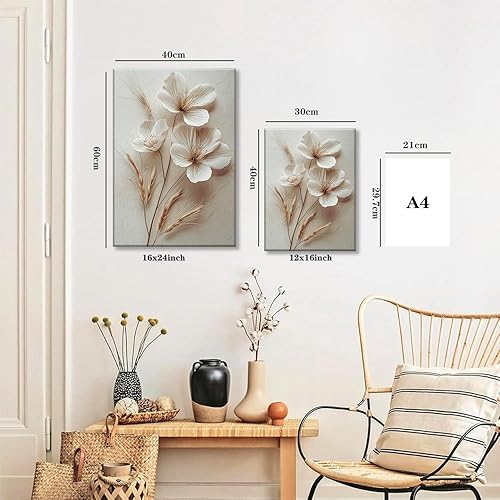 Miniatura 3 de TUEASKY 3 piezas de lienzo de arte de pared beige para decoración de pared, imágenes florales, impresiones artísticas de flores, pinturas botánicas