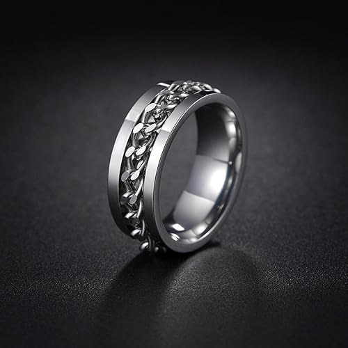 Miniatura 2 de Udolfly Anillos giratorios para la ansiedad para hombre, anillos clásicos de cadena para mujeres, adolescentes, niños, anillo de acero de titanio