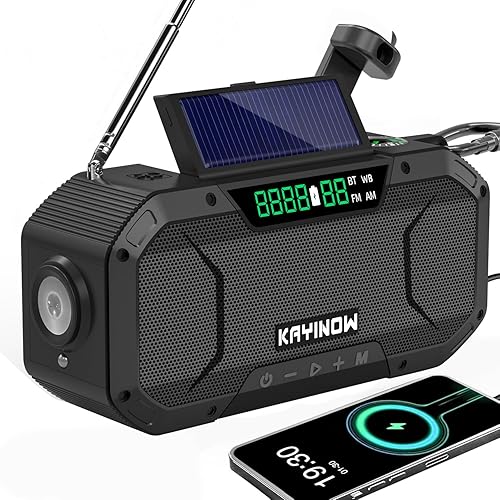 Solar Hand Crank Emergency Radio with Waterproof,Portable AM FM NOAA Weather Radio, Rechargeable 5000MAh/185000MWh Battery Power, Wind Up Flashlight Phone Charger, SOS,Survival Storm Hurricane