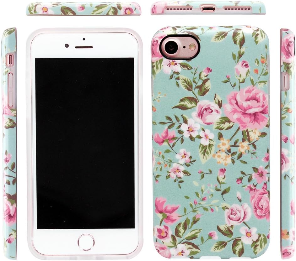 GOLINK iPhone 7 Case for Girls/iPhone 8 Floral Case, Floral IMD Printing Slim-Fit Anti-Scratch Shock Proof Anti-Finger Print Flexible TPU Gel Case for iPhone 7/iPhone 8 - Elegant Green