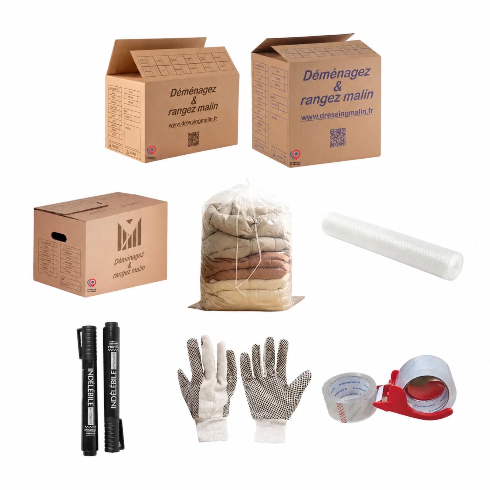 Kit Déménagement T4, 60 Cartons Robustes, Tailles Multiples, avec Accessoires