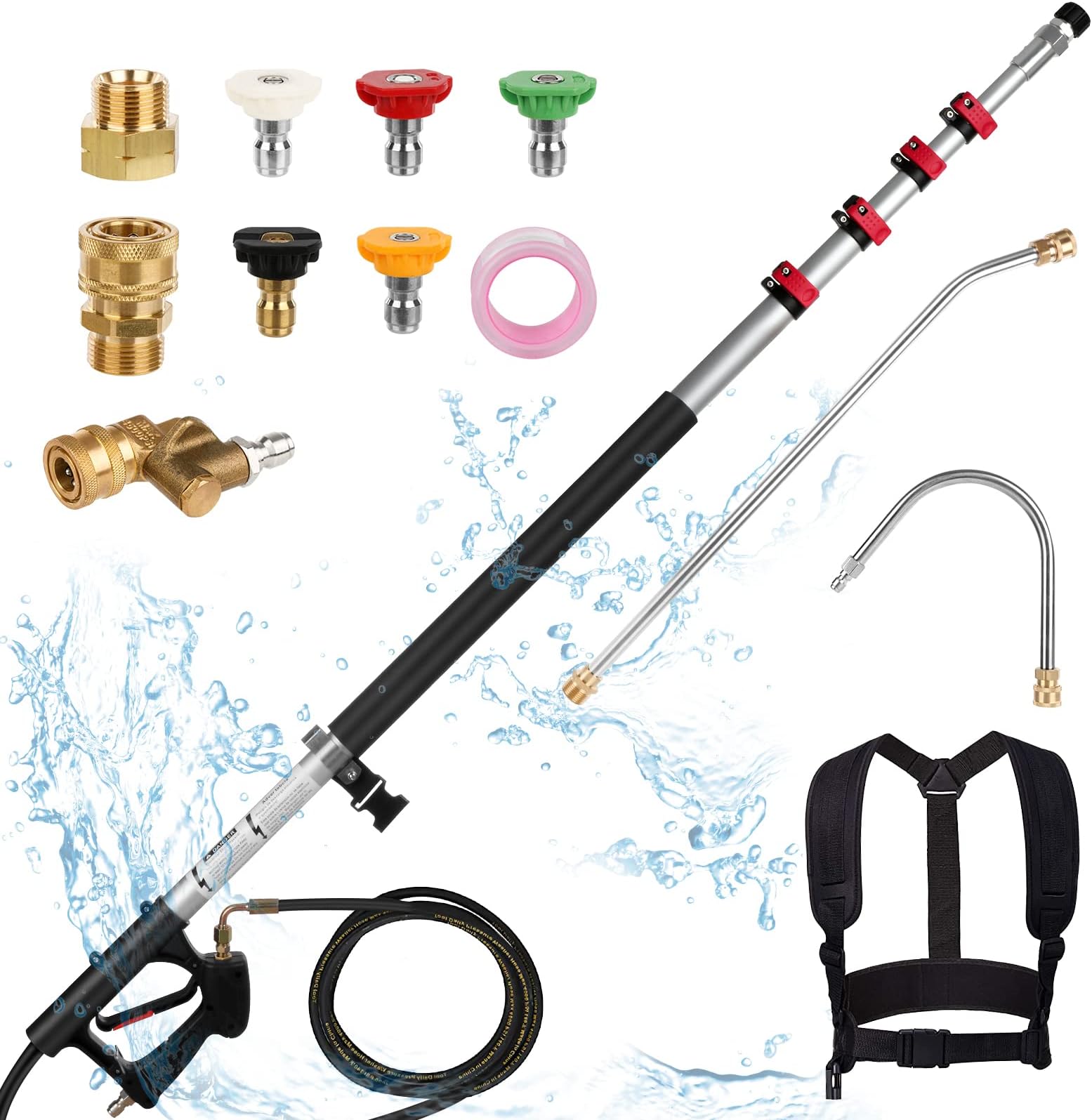 20+2FT Telescoping Lance High Pressure Washer Extension Wand Flow Telescoping Spray Wand with Gutter Extension