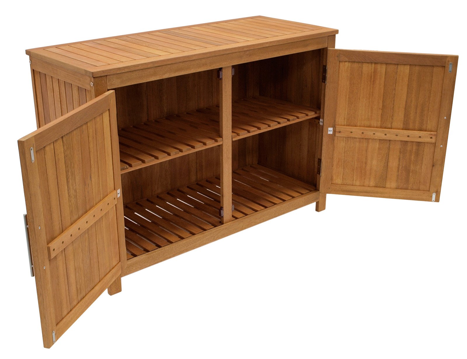 DEGAMO Holz Gartenschrank Cabinet 120x50cm mit Zwei Ebenen, Eukayltpus