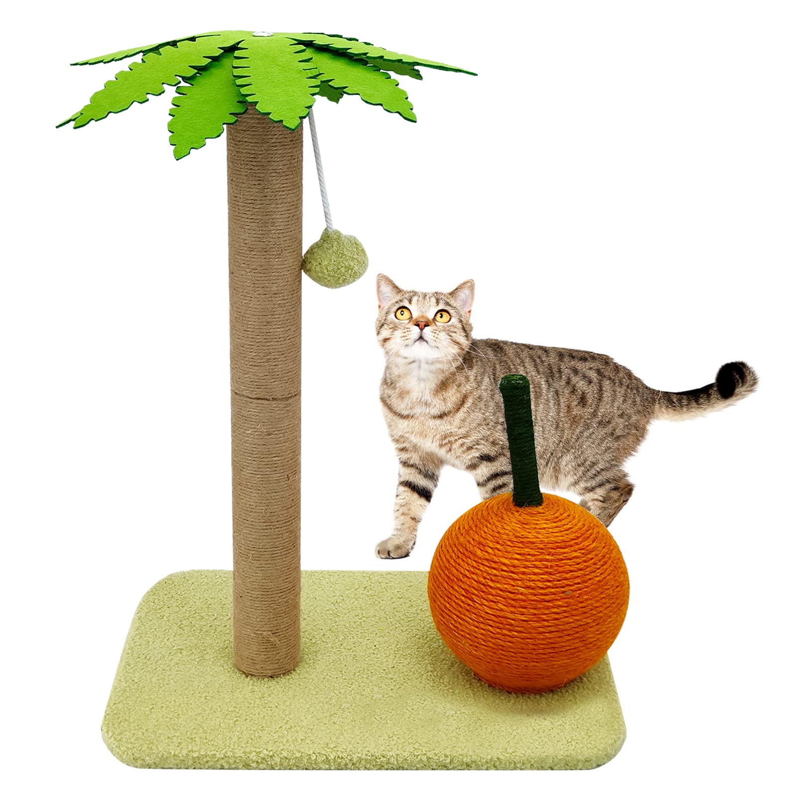 PINVNBY Cat Scratching Post,21 Inches Scratching Post,Scratching Posts for Indoor Cats,Nature Sisal Cat Scratcher with Interactive Toy Ball for Kitten and Smaller Cats