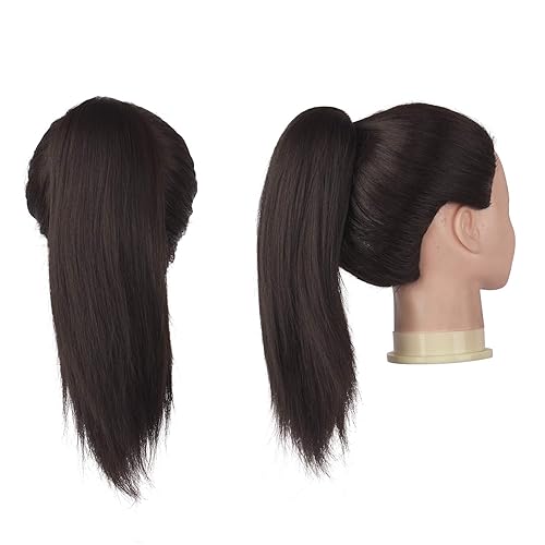 Miniatura 3 de FESHFEN Extensiones de Cola de Caballo Rectas con Cordón, Piezas de Cabello Sintético para Cola de Caballo, Postizos Capilares para Mujeres, Marrón