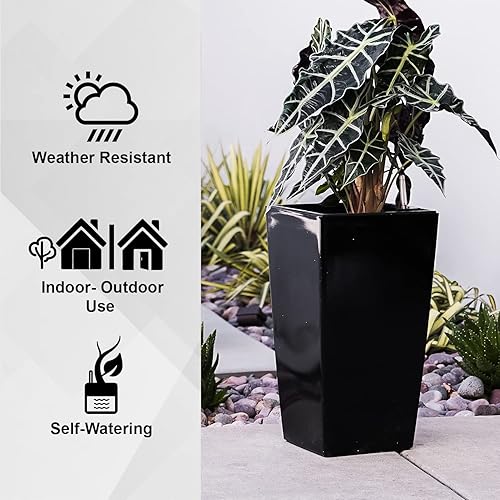 Miniatura 4 de XBrand Maceta cuadrada de plástico negro de 22.4 pulgadas de alto para interiores y exteriores, maceta decorativa alta para jardinería, decoración