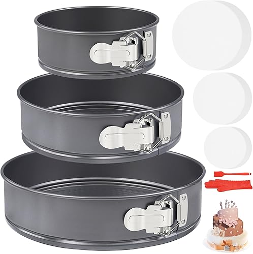 Juego de 3 moldes antiadherentes con suministros para hornear, 155 moldes redondos para tartas de queso con parte inferior extraíble para tartas de