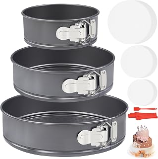 AUHOKY 155Pcs Springform Cake Pans Sets, Set of 3 Nonstick Cake Molds Pan with Baking Supplies, Multifunctional Round Cheesecake Pans with Removable Bottom for Cheesecakes Pizzas Quiches