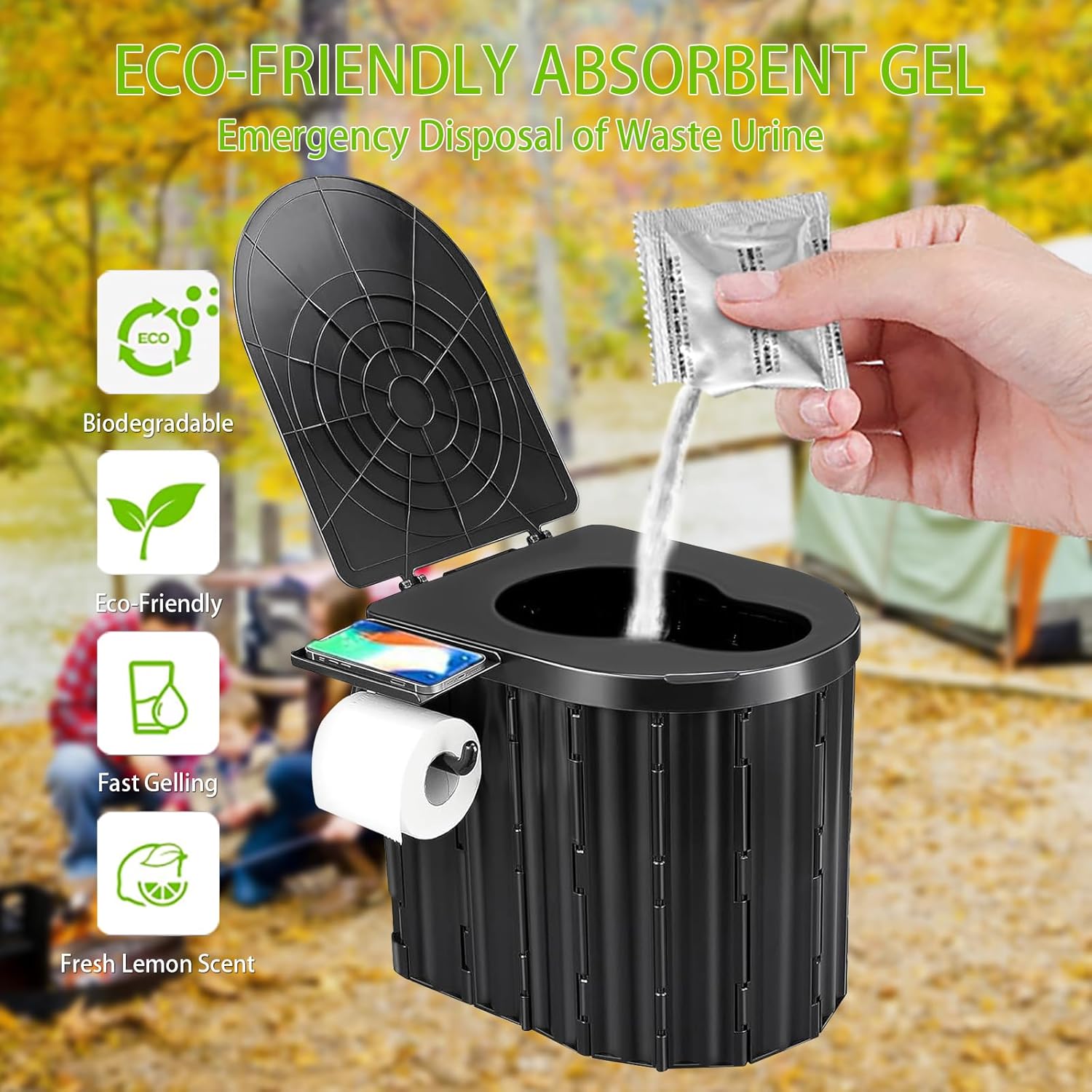 Camping Toilet with Pop-Up Privacy Tent and Liquid Waste Gel, Portable Toilet for Camping with Large Tent, Ergonomic Potty Provides Enhanced Comfort, Suitable for All Ages