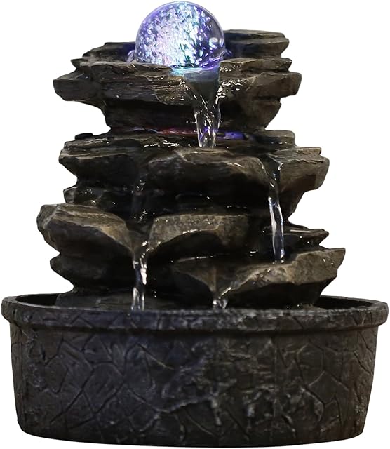 ZenLight Little Rock Polyresin Fountain, Dark Brown, 20 x 20 x 23 cm