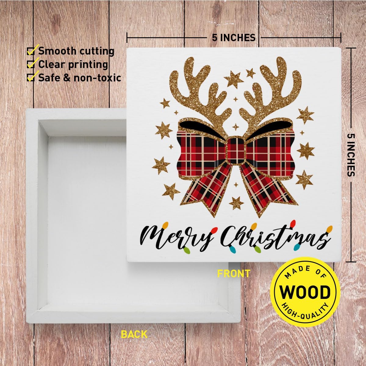 Merry Christmas Wooden Decor Sign, Bow Winter Xmas Christmas Decoration for Home Office Xmas Holiday Home Decor Winter Holiday Gifts for Women Men image 2