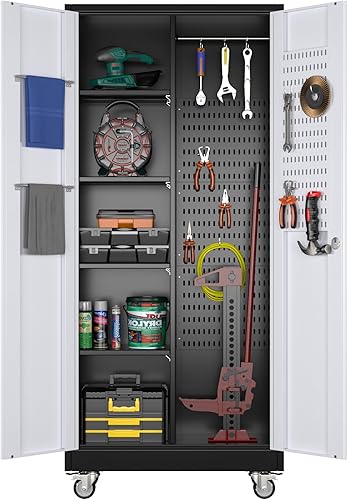 Miniatura 27 de SUXXAN Armario de Almacenamiento para Escobas, Gabinetes de Metal con 13 Ganchos y Barras Colgantes, Gabinete de Almacenamiento de Metal de 71",