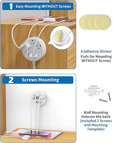 Miniatura 7 de NTONPOWER - Cable de extensión plano de 15 pies, regleta de alimentación de enchufe plano con 3 tomas, 4 puertos USB (2 USB C), cable de extensión