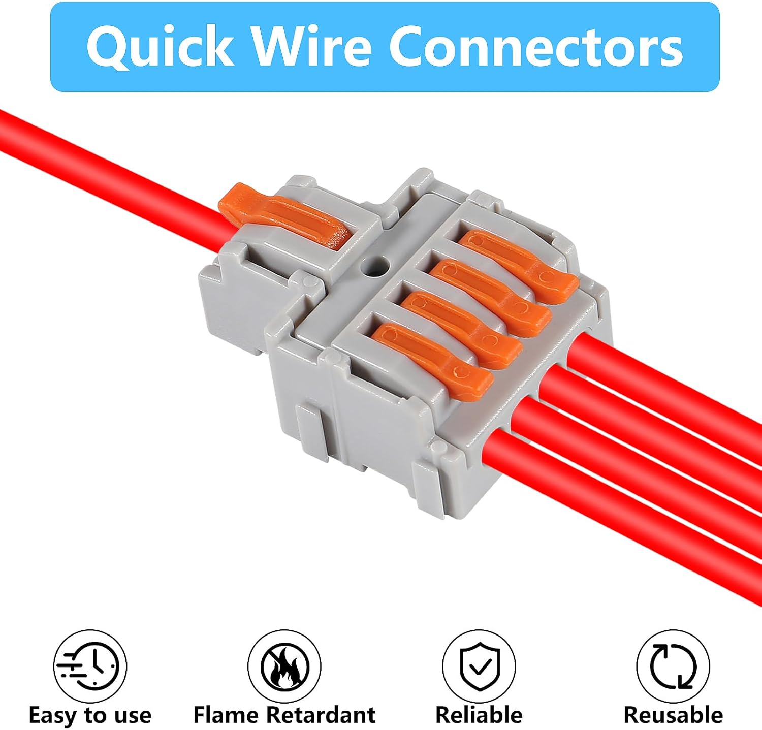 20pcs Lever Wire Connectors, 1 in 4 Out Connectors for Solid and Stranded Conductors, Quick Push in Conductor Terminal Block 28-12 AWG